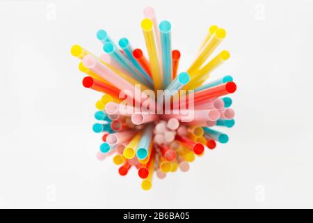 closeup colorful straws on white background Stock Photo