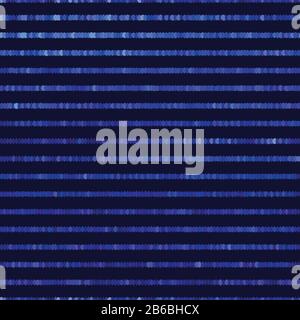 Classic blue spliced vector broken pixel texture. Variegated mottled dotted line background. Seamless futuristic stripe pattern. Distorted masculine Stock Vector