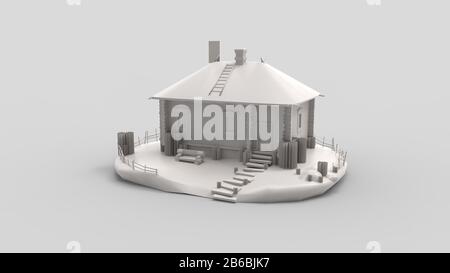 3D rendering of a wooden log cabin small house nature isolated ...