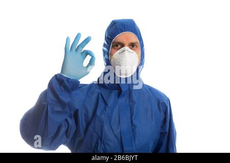 Doctor in protective clothing showing O.K.. Everything will be O.K. Stock Photo