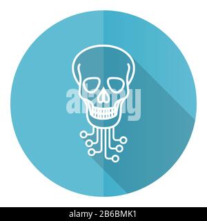 Hack blue round flat design vector icon isolated on white background, virus, circuit, skull, hacker illustration in eps 10 Stock Vector