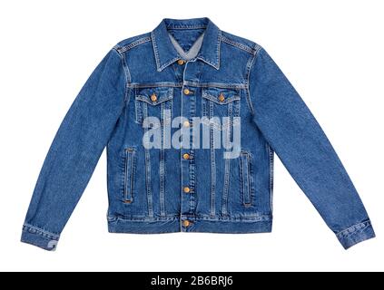 blue denim jacket path isolated on white Stock Photo