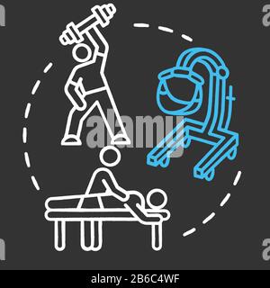 Physical therapy chalk RGB color concept icon. Workout in gym. Massage, chiropractic. Recovery procedures. Physiotherapy idea. Vector isolated Stock Vector