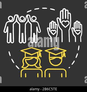Equality chalk RGB color concept icon. Diverse community. College student, university graduation. Inclusive education idea. Vector isolated chalkboard Stock Vector
