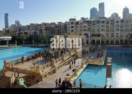 Dubai, United Arab Emirates - 12/21/2019: View of Burj Khalifa and Dubai Mall, from Dubai Mall Stock Photo