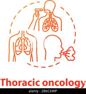Thoracic oncology concept icon. Lung airways inflammatory disease. Asthma, tuberculosis. Pulmonology idea thin line illustration. Vector isolated Stock Vector