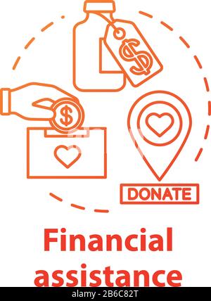 Financial assistance concept icon. Fundraising for treatment. Charity fee for medicines. Health donation idea thin line illustration. Vector isolated Stock Vector