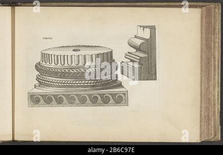 Basement of the Ionic order Ionica (title object) column orders (series title) Basement of the Ionic order. This print is a part of a album. Manufacturer : print maker: anonymous to a design by: Jacques Androuet (possible) Date: 1601 - 1651 Physical characteristics: etching material: paper Technique: etching dimensions: plate edge: H 120 mm × W 183 mm Subject: Ionic order  architecture Stock Photo