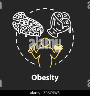 Obesity chalk RGB color concept icon. Unhealthy eating habits. Overweight person. Calories from fast food. Overconsumption idea. Vector isolated Stock Vector