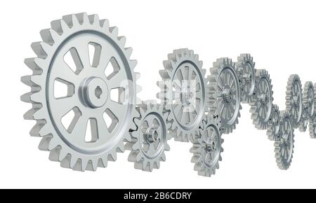 Cogs and gear wheel mechanisms. Abstract technical background, 3D rendering Stock Photo