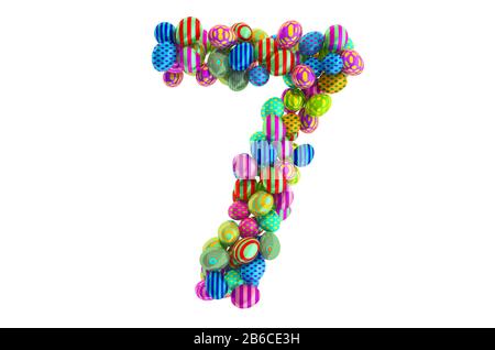 Number 7 from colored Easter eggs, 3D rendering isolated on white background Stock Photo