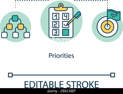 Priorities concept icon. Task prioritizing idea thin line illustration. Smart goals setting and planning. Effective time managing. Vector isolated Stock Vector