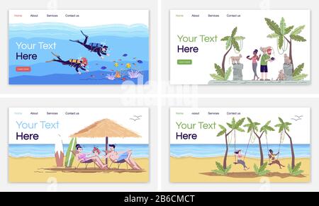 Indonesia tourism landing page vector template. Diving. Monkey forest. Bali beach. Swing resort. Website interface idea with flat illustrations Stock Vector