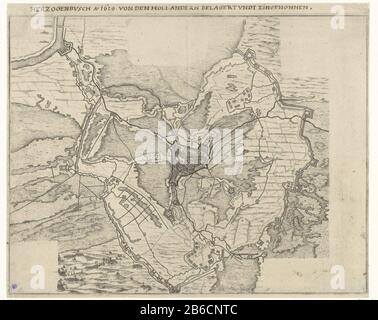 Document van 's-Hertogenbosch, 1629 Hertogenbosch Ao 1629 under siege from the Hollander touring andt taken (op title object) Map of the siege of Den Bosch by the military forces under Frederick Henry, from May 1 to september 17 1629 Map of Den Bosch and the surrounding area with the encirclement of the city, top left Crevecoeur on the Maas, right under Vught. With several blank sections for cartridges or teksten. Manufacturer : printmaker: anonymous to print by: anonymous Date: 1649 - 1699 Physical features: etching material: paper Technique: etching Dimensions: plate edge: H 384 mm × W 484 m Stock Photo