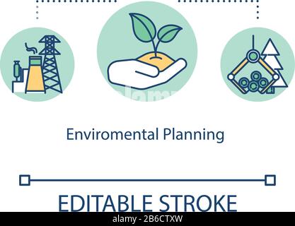 Environmental planning concept icon. Sustainable development idea thin line illustration. Eco friendly industry and manufacturing. Vector isolated Stock Vector