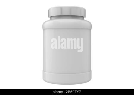 3d supplement jar mockup on white background, White jar with white cap Stock Photo