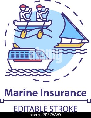 Marine insurance concept icon. Nautical vehicle protection. Ship protection. Logistic business. Cargo safety idea thin line illustration. Vector Stock Vector