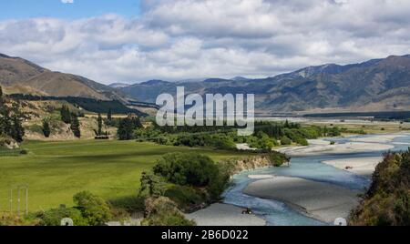 View of the Hanmer River, South Island, New Zealand Stock Photo