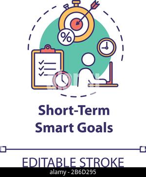 Short-term smart goals concept icon. Setting deadlines for projects. Building business. Planning idea thin line illustration. Vector isolated outline Stock Vector