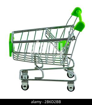 Shopping cart isolated on white background. Side view of empty shopping cart. Stock Photo