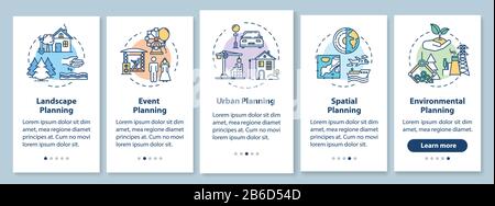 Landscape architecture onboarding mobile app page screen with concepts. Environmental planning walkthrough 5 steps graphic instructions. UI vector Stock Vector