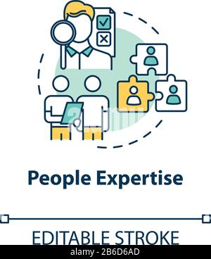 People expertise concept icon. Human resources. Cooperation for project. Professional advice. Building team idea thin line illustration. Vector Stock Vector