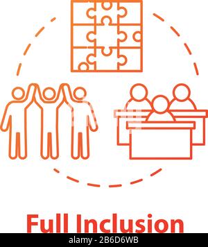 Full inclusion concept icon. Student group in class. Diverse community. Positive support. Inclusive education idea thin line illustration. Vector Stock Vector