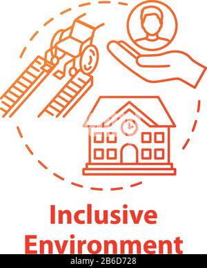 Inclusive environment concept icon. University support for students. Aid for disabled people idea thin line illustration. Vector isolated outline RGB Stock Vector