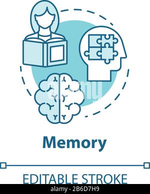 Memory concept icon. Receiving and storing information. Exam preparation. Brain informational processing system idea thin line illustration. Vector Stock Vector