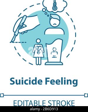 Suicide feeling concept icon. Suicidal ideation. Mental disorder, depression. Health care. Psychiatric illness idea thin line illustration. Vector Stock Vector