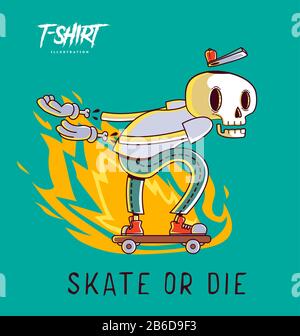 Funny skeleton skater. Print on T-shirts, sweatshirts and souvenirs Stock Vector