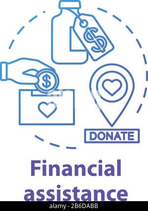 Financial assistance concept icon. Fundraising for treatment. Charity fee for medicines. Health donation idea thin line illustration. Vector isolated Stock Vector