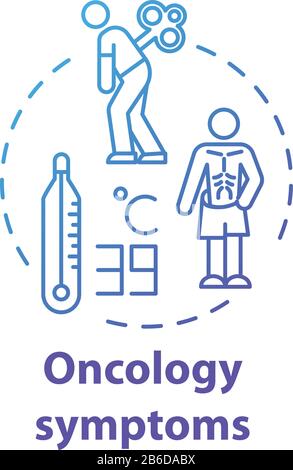 Oncology symptoms concept icon. Cancer syndrome. Fever, tiredness, weight loss. Human disease. Healthcare idea thin line illustration. Vector isolated Stock Vector