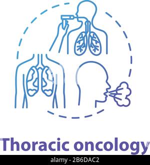 Thoracic oncology concept icon. Lung airways inflammatory disease. Asthma, tuberculosis. Pulmonology idea thin line illustration. Vector isolated Stock Vector