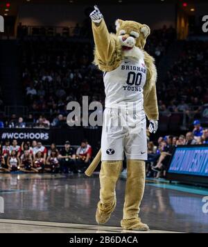 Mar 09 2020 Las Vegas, NV, U.S.A. BYU mascot during the NCAA West Coast Conference Men's Basketball Tournament Semifinals game between Saint Marys Gales and the Brigham Young Cougars 50-51 lost at Orleans Arena Las Vegas, NV. Thurman James/CSM Stock Photo