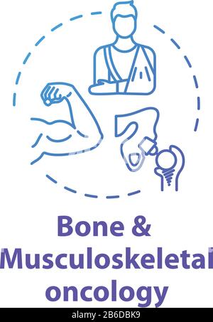Bone and musculoskeletal oncology concept icon. Bone and muscle cancer treatment. Recovery from injuries idea thin line illustration. Vector isolated Stock Vector