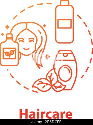Haircare, female hair health and beauty concept icon. Organic shampoo and conditioner, paraben free cosmetics idea thin line illustration. Vector Stock Vector