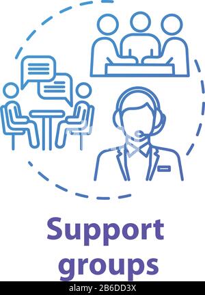 Support groups concept icon. Mutual help team. Psychological assistance organization. Therapeutic assistance idea thin line illustration. Vector Stock Vector