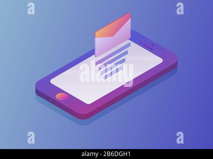 Mobile smartphone with message. New mail, sms. e-mail notification. Vector illustration. Stock Vector