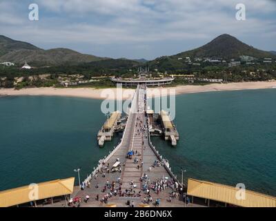 This is the view from the massive Buddha statue in Nanshan temple, Sanya, Hainan, China. Stock Photo