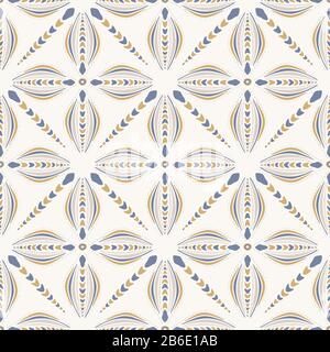 French shabby chic azulejos tile vector texture background. Dainty flower yellow blue on off white seamless pattern. Hand drawn floral mosaic interior Stock Vector