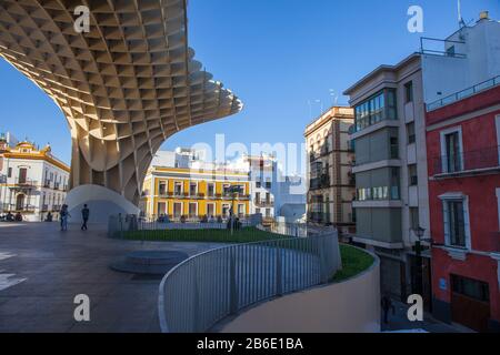 Metropol Parasol. Modern architecture on Plaza de la Encarnacion, Seville, Andalusia, Spain. Picture taken 23 march 2020.