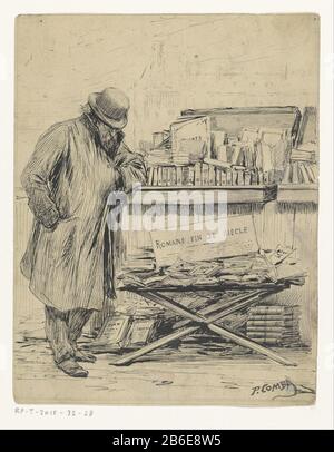 Bookseller beside his book stall at a quay Bookseller beside his book stall at a quay object type: Drawing Object number: RP-T-2015-32-28 Inscriptions / Brands: collector's mark, verso, stamped: Lugt 2228 collector's mark , verso, stamped: Lugt Description: On a folding table for quay wall is a stack of books with a sign 'Romans fin de siecle'. Bouquiniste the Paris. Manufacturer : artist: Pierre Comba (personally signed) Date: 1900 - 1934 Physical features: pen in black material: paper ink Technique: pen Dimensions: sheet: H 185 mm × W 144 mm Subject: book-stall, kiosk street-trader book Stock Photo