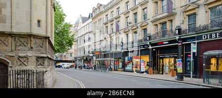 Stores along a road, Oxford, Oxfordshire, England Stock Photo