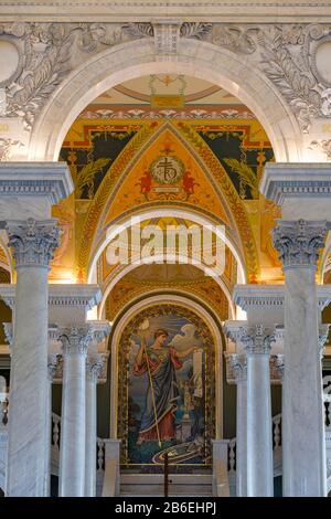 Library of Congress Great Hall, Minerva of Peace mosaic by Elihu Vedder, Washington, DC, USA. Stock Photo