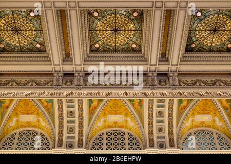 Detail of Library of Congress Great Hall ceiling, Thomas Jefferson Building, Washington, DC, USA. Stock Photo