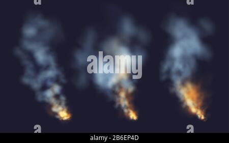 Set Realistic smoke and fire shapes on a black background. Vector illustration Stock Vector