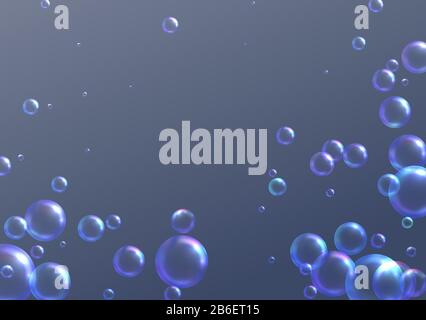 Realistic soap bubbles on gray background. Vector illustration Stock Vector