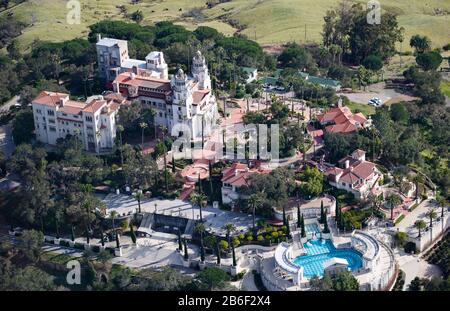 Aerial view of a castle on a hill, Hearst Castle, San Simeon, San Luis Obispo County, California, USA Stock Photo