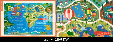 World Earth Day article magazine template design in flat style, green ...